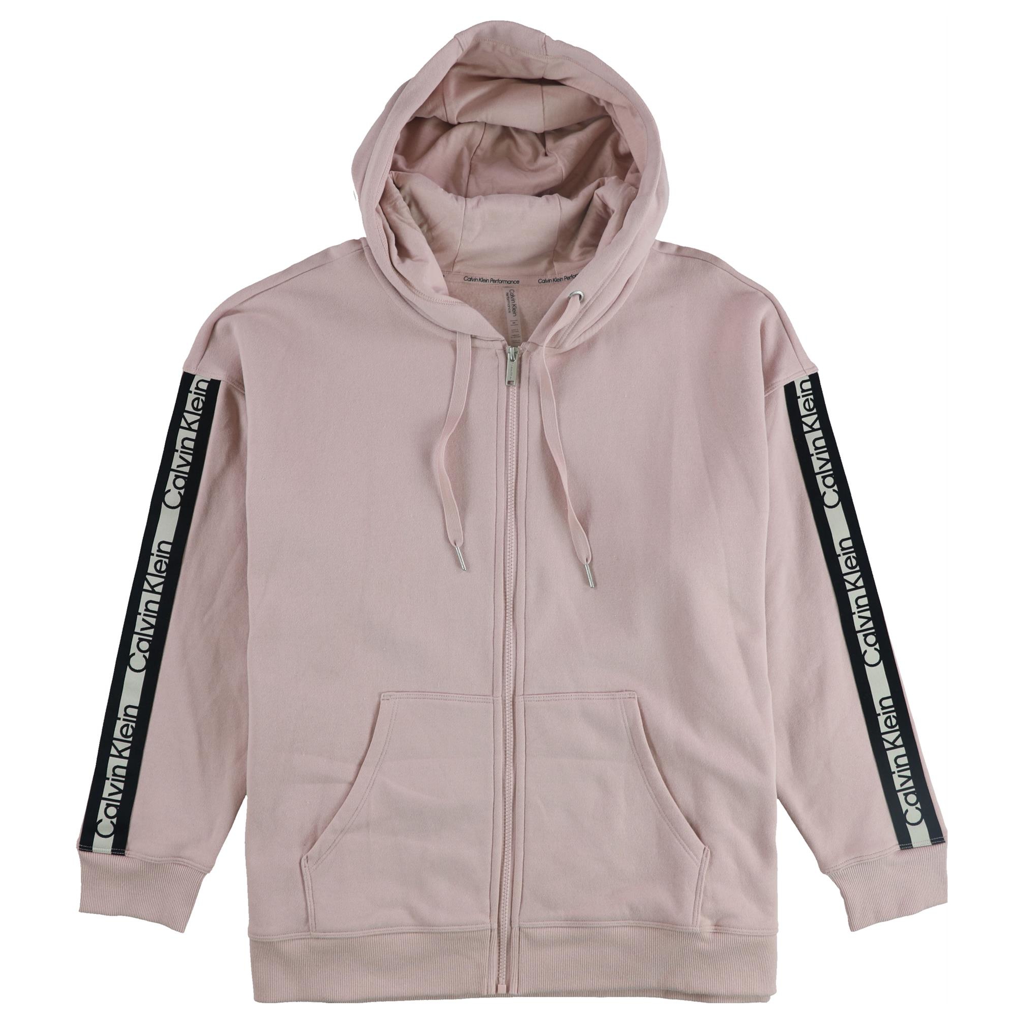 Calvin Klein Womens Logo Stripe Hoodie Sweatshirt, Pink, Plus Size, 1X
